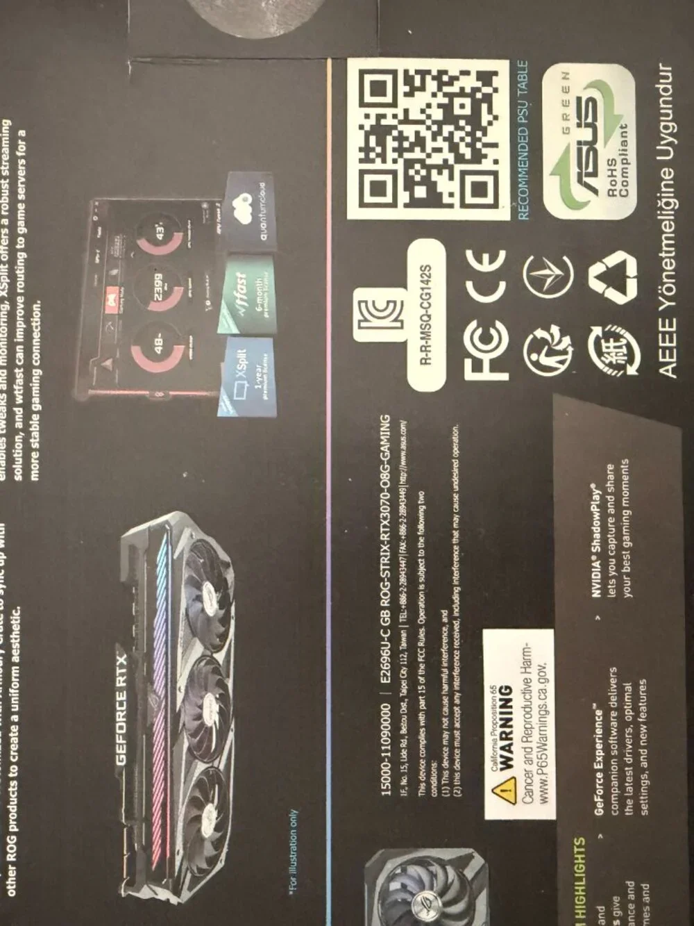 ASUS ROG STRIX GeForce RTX 3070 OC 8GB GDDR6 HDMI/DP Multi-Monitor graphics card